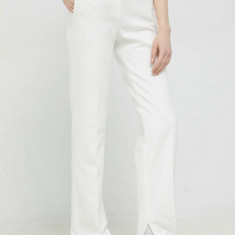 HUGO pantaloni femei, culoarea alb, drept, high waist