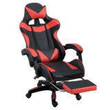 Scaun Gaming, Ergonomic din piele ecologica, Spate inalt, Suport lombar, Suport pentru picioare si tetiera rectractabila, Negru/