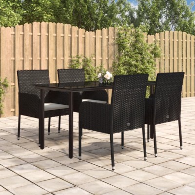 vidaXL Set mobilier de grădină cu perne, 5 piese, negru, poliratan foto
