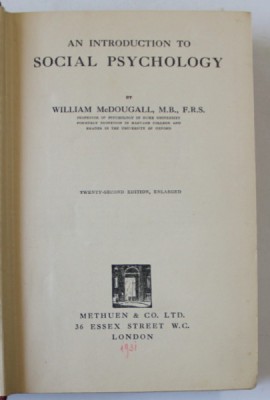 AN INTRODUCTION TO SOCIAL PSYCHOLOGY by WILLIAM McDOUGALL , 1931 foto