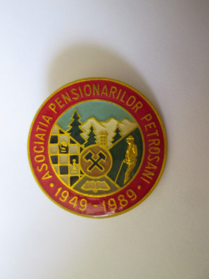 Insigna Asociatia Pensionarilor Petrosani 40 ani 1949-1989 foto
