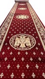 Traversa Bisericeasca Festonata Surfilata, Model Lotos 15032-210, Imprimeu cu Vultur Bicefal, Latime 0.6m, Marime 60 x 300 cm, Grena, Rosu, Inaltime F