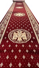 Traversa Bisericeasca Festonata Surfilata, Model Lotos 15032-210, Imprimeu cu Vultur Bicefal, Latime 0.6m, Marime 60 x 300 cm, Grena, Rosu, Inaltime F