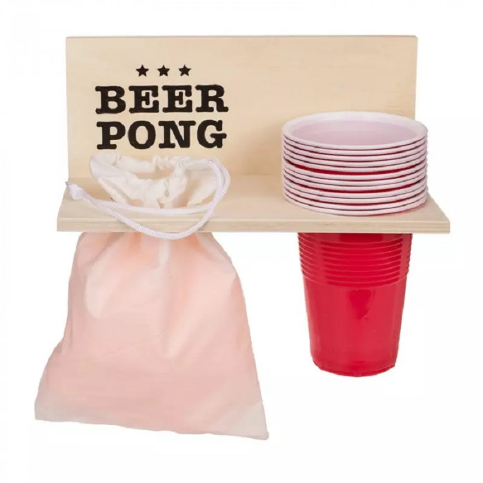 Joc de petrecere Beer Pong cu raft, 24 piese, Gonga&reg; Rosu