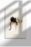 CAT-BLK-4|Poster de artă cu pisică amuzantă, pictură digitală, decor de perete cu pisică neagră drăguță, ilustrație minimalistă cu pisică | A4 (21 x 2