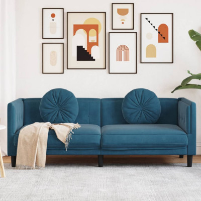 Canapea cu perne, 3 locuri, albastru, catifea GartenMobel Dekor foto