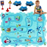 Puzzle educativ cu circuit oceanic si vehicule motorizate pentru copii