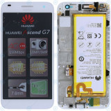 Huawei Ascend G7 (G760-L01) Capac frontal al modulului de afișare + LCD + digitizer + baterie alb argintiu 02350DCF 02350DCD