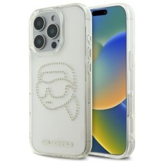 Husa pentru iPhone 16 Pro Max - Karl Lagerfeld IML Rhinestones (KLHCP16XHKHDCELT) - Transparent Karl Head