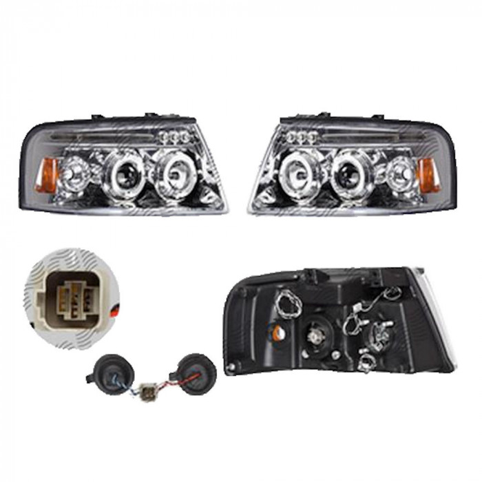 Set faruri Ford Expedition, 11.2002-10.2006, partea Stanga+Dreapta, Tuning, Fata, cu indicator led; cu lumina de parcare LED; Tip=USA; tip bec H1+H1+