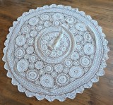 FATA DE MASA CIRCULARĂ VINTAGE MARE DIN BUMBAC, CROȘETATĂ MANUAL