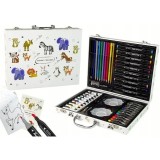 Cumpara ieftin Set pictura multicolor 68 piese, valiza 30 x 23 x 5 cm, accesorii desen pentru copii, creioane, markere, acuarele, pensule, palete, carte de colorat,