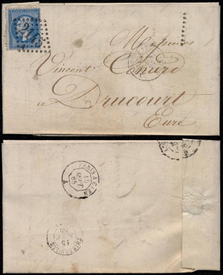 France 1865 Cover + Content Lyon to Drucourt - Railroad cancel D.779 foto