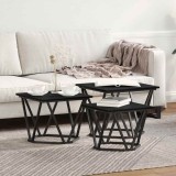 Set de 3 măsuțe de cafea din lemn de stejar negru