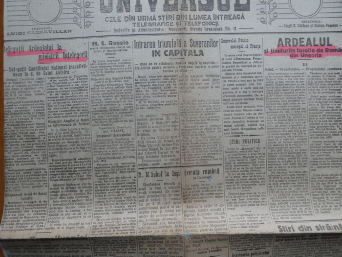 Ziarul Universul, 1918