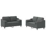 Set de canapele cu perne, 2 piese, gri inchis, material textil