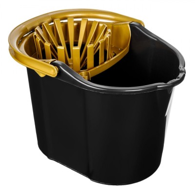 Găleată Mop cu Storcător și Roți, Capacitate 20L, Negru Auriu foto