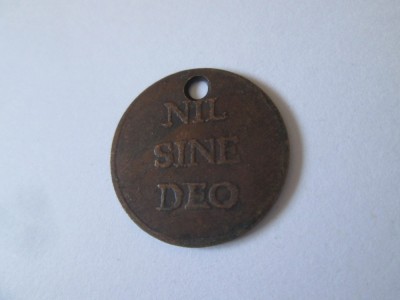 Rar! Jeton Nil(=Nihil) Sine Deo:Nimic fără Dumnezeu circa 1880 foto