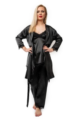 Set Pijama Satin Din 5 Piese Jessica - Negru, L(40) foto