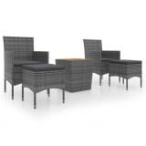Set mobilier gradina, 5 piese, gri, poliratan si lemn acacia
