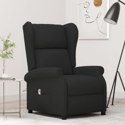 vidaXL Fotoliu rabatabil cu spătar aripi, negru, textil 3098321 foto