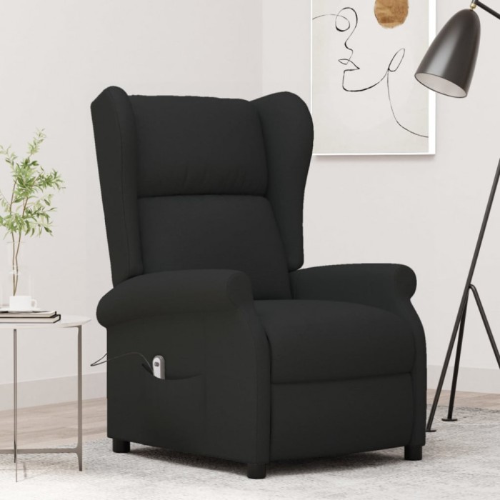 vidaXL Fotoliu rabatabil cu spătar aripi, negru, textil 3098321