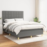 VidaXL Pat box spring cu saltea, gri &icirc;nchis, 140x190 cm, textil