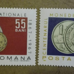TIMBRE ROMANIA MNH 646/1967 CENTENARUL MONEDEI NATIONALE -Serie simpla