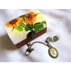 Set cutie si bijuterii, set cadou model floral cu floarea soarelui 29256
