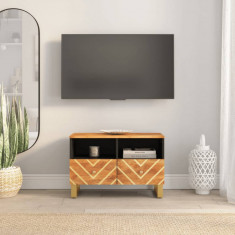 Dulap TV, maro si negru, 70x33,5x46 cm, lemn masiv de mango