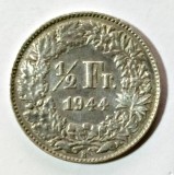 ELVETIA 1/2 FRANCS FRANCI 1944 ARGINT STARE EXCELENTA