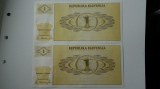 BANCNOTA SLOVENIA 1TOLAR 1990 SERIE CONSECUTIVA ,AUNC