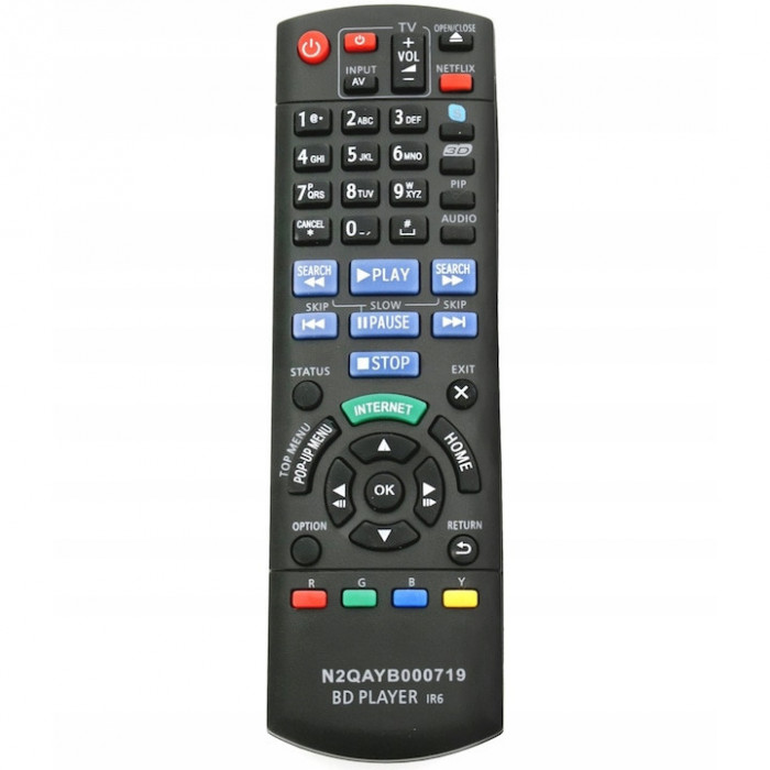 Telecomanda pentru Panasonic Disc DVD BD Player IR6 N2QAYB000719 3D, x-remote, Netflix, Negru