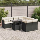 Cumpara ieftin Set mobilier de grădină cu perne, 9 piese, negru, poliratan