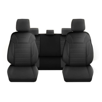 Set Huse Scaune Auto DeluxeBoss Classico, pentru bancheta rabatabila fractionata, 11 piese, Negru/Gri foto