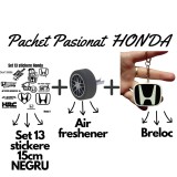 Set Cadou Pasionati Honda , 13 Stickere Personalizate, Breloc 3D si Air Freshener Roata 3D