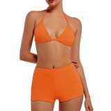 Set bikini triunghi pentru femei cu top reglabil și fundal talie &icirc;naltă, costum de baie din două piese &ndash; Portocaliu L