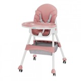 Scaun masa U-Grow 2 in 1 Pliabil Roz, 6-36 luni, Masuta Dubla, Piele Eco, Roti cu Frana, Centura 5 Puncte, pana la 20kg