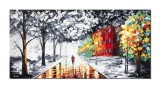 Cumpara ieftin Tablou indragostiti pictat manual dormitor, living, Impreuna la lumina felinarelor, 120x60cm ulei pe panza