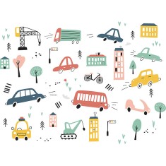 Sticker autocolant de perete , masinute, rezistent la zgarieturi , 52x70 cm foto