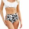 Costum de baie pentru femei, 2 piese, sutien cu volane, si slip modern, marime L, imprimeu alb cu negru, perfect pentru plaja sau inot Negru L INTL