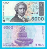 Croatia (p#24) 5.000 Dinara 1992 UNC &#039;Glagolica&#039; serie: DO7958xx