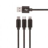 Cablu de Date 3 in 1 SETTY, MicroUSB / USB Type-C / Lightning, Negru Blister