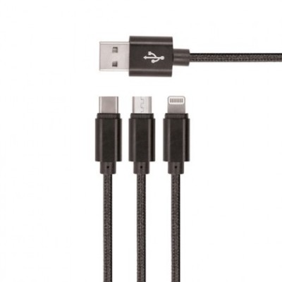 Cablu de Date 3 in 1 SETTY, MicroUSB / USB Type-C / Lightning, Negru Blister foto