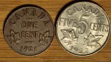 Canada -set de colectie interbelic- 1 cent 1921+ 5 cents 1922 -GeorgeV- superbe!