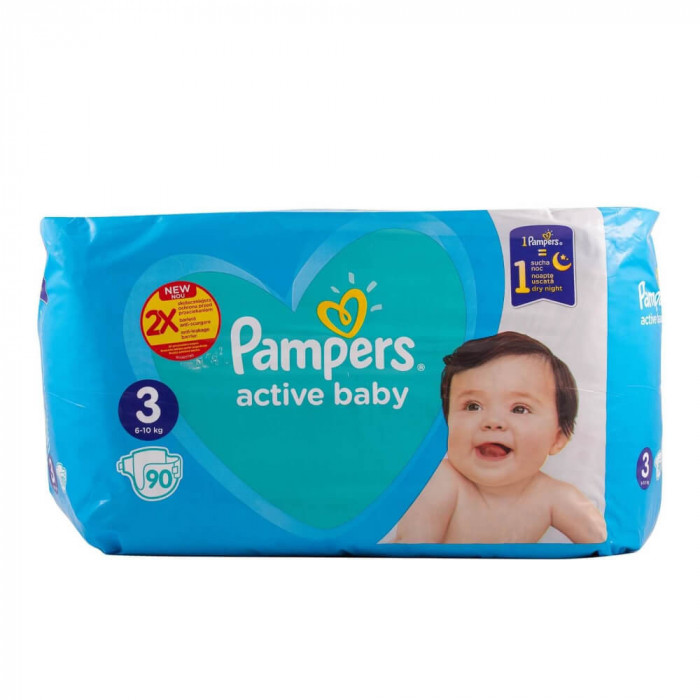 Scutece Pampers Active Baby Nr.3, 6-10 kg, 90 Buc/Bax, Scutece, Pampers, Scutece Pampers, Pampers Active Baby, Scutece Bebelusi, Scutece pentru Bebelu