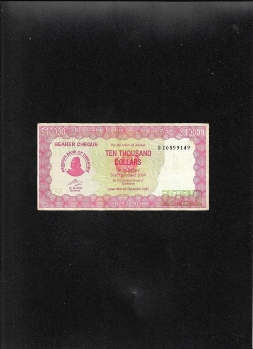 Rar! Zimbabwe 10000 10.000 dollars 2003 seria0599149