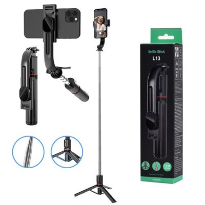 Selfie Stick si Trepied Stabil Bluetooth, 113cm - Techsuit (L13) - Black foto