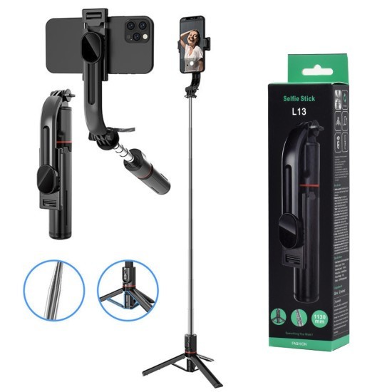 Selfie Stick si Trepied Stabil Bluetooth, 113cm - Techsuit (L13) - Black