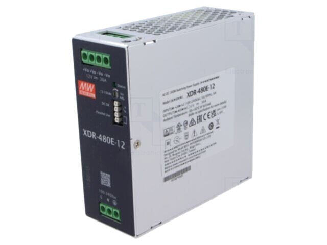 Alimentator Pulsatoriu MEAN WELL XDR-480E-12 480W 12VDC 0-30A pentru Șină DIN